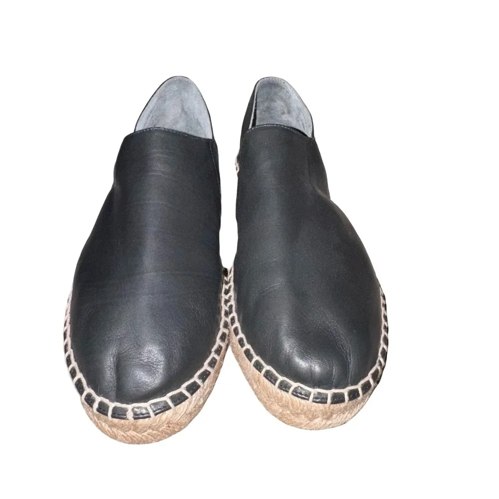 Vince Black Leather Espadrille Flats old money Slip On Shoes Sz 6‎ Made in Spain